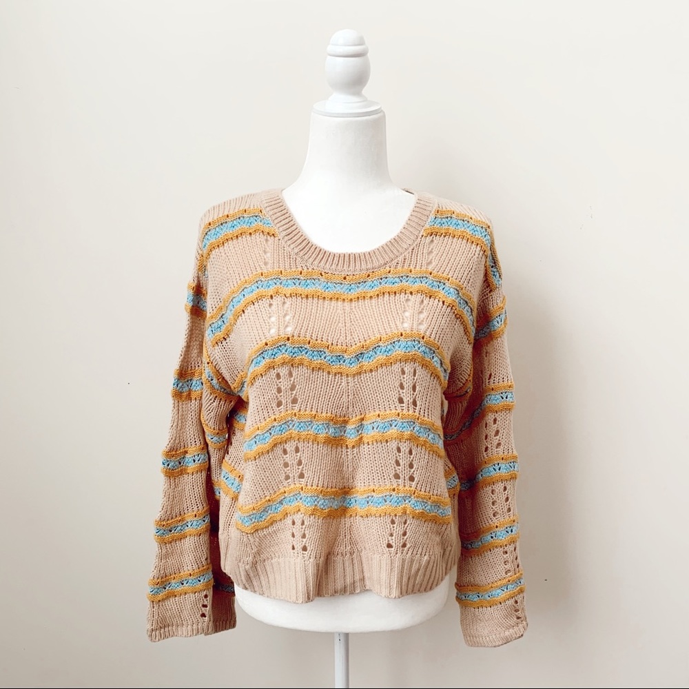 Alya Wavy Striped Wide Sleeve Sweater